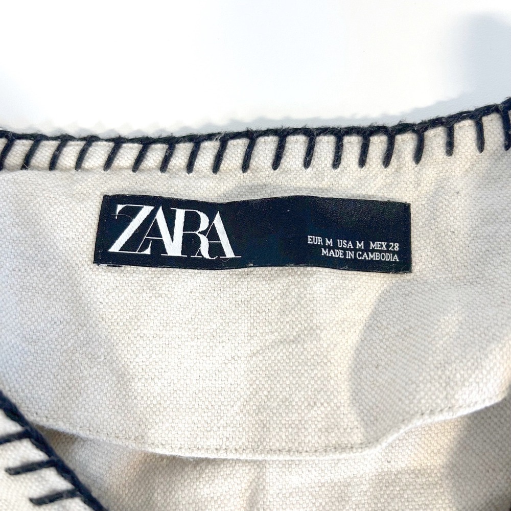 ZARA Med Kimono Jacket Cream Balloon Sleeve Belted Button lagenlook cotton linen - Picture 2 of 10
